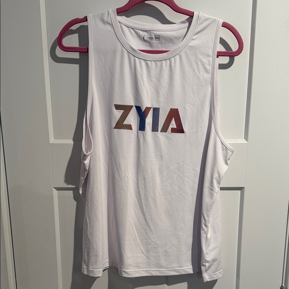 ZYIA Multicolor Logo White Muscle Tee